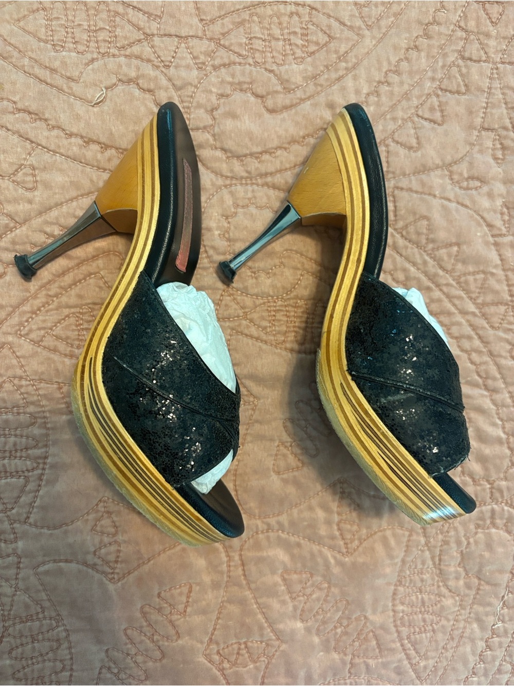 Vintage Betsy Johnson glitter Polly mule slides